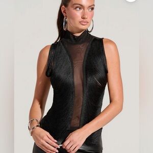 AKIRA Black Sheer Fringe Top